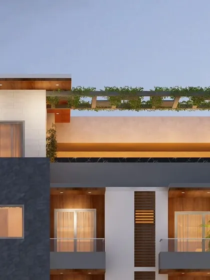 This detail shows the rooftop pergola, designed to add a green element to the building's crown.