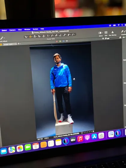 A look at the final edited shot from a Puma campaign on the monitor. It's rewarding to see my hairstyling work as part of a major brand's advertisement.