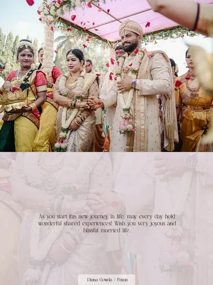 A beautiful shot of the couple during their ceremony. The bride's custom blouse with detailed embroidery is visible, adding to the richness of her wedding look.