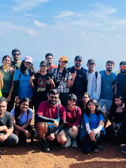 A sunny day on the trail. This group is enjoying the clear skies and beautiful views on their way to the summit.