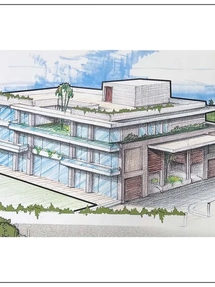 Unleashing creativity through lines and shadows. This architectural sketch for a modern building in Worli shows how we bring dreams to life, one stroke at a time, before moving to digital rendering.