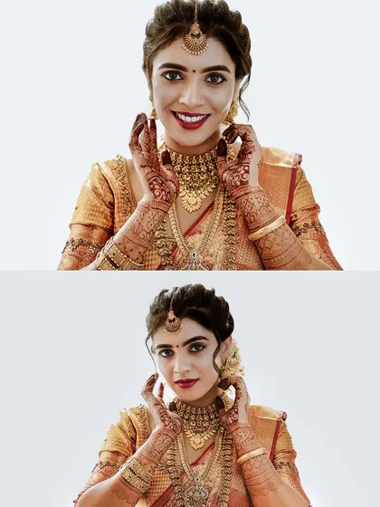 A collage of the bride's expressive and beautiful portraits.