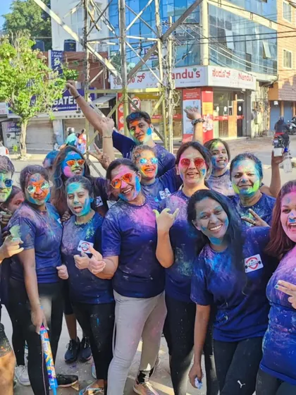 Celebrating our 5k run with a splash of color during Holi. This is what our community events are all about: combining fitness with fun, friendship, and memorable experiences.