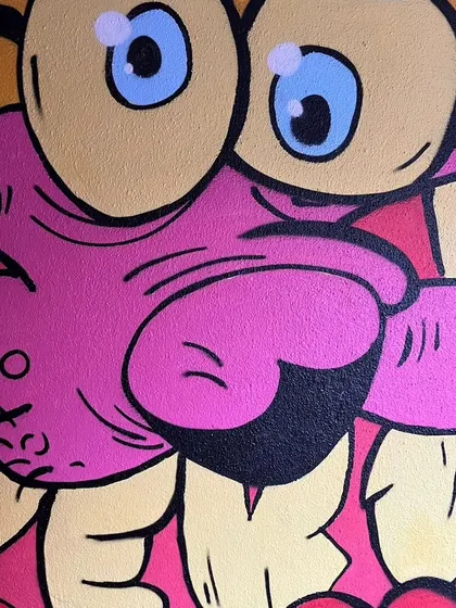 A close-up on the expressive eyes of Courage. Capturing emotion, even in a cartoon, is key.