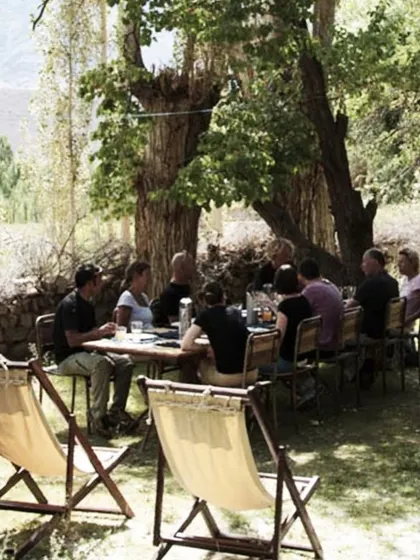 Sharing a meal outdoors under the trees in Ladakh. Eating together in nature, surrounded by the mountains, makes the food and the conversation even sweeter.