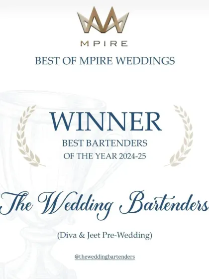 We are incredibly honored to be named "Best Bartenders of the Year 2024-25" by Mpire Weddings for our work at Diva & Jeet's Pre-Wedding event.