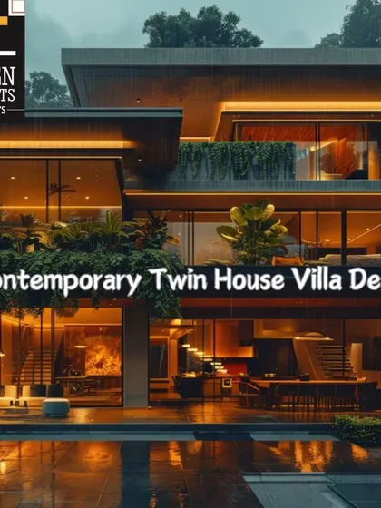 A concept for a contemporary twin house villa, designed for luxurious modern living with a focus on indoor-outdoor connection, private pools, and lush greenery.