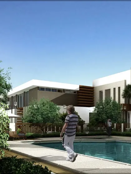Another perspective of the poolside residential project, highlighting the community layout and landscaping. My planning focuses on creating a harmonious environment for residents to enjoy.