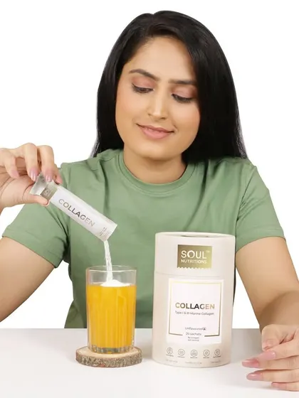 This shot shows the model actively using the product by mixing it into a drink. This demonstration helps build customer confidence and shows how easily it fits into a daily routine.