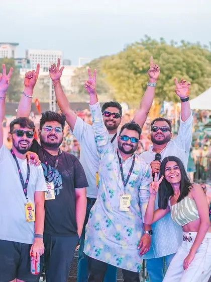 Me and my crew celebrating on stage after a massive set. The energy was incredible.