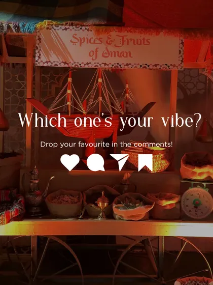 A 'Spices & Fruits of Oman' stall at a destination wedding. This not only serves as a beautiful decor piece but also offers guests a taste of the local culture.