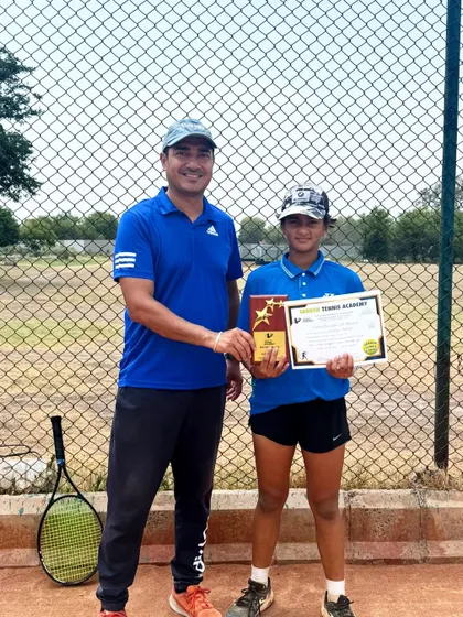 Siddhi Pandey with her coach after becoming the runner-up in the Under-14 category at the Championship Series in Sonipat. Our coaches provide exceptional mentorship on and off the court.