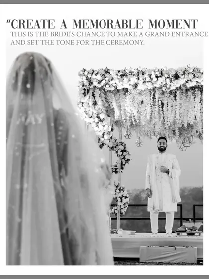 A black and white shot capturing the moment the groom sees his bride for the first time, a moment of pure anticipation and emotion.