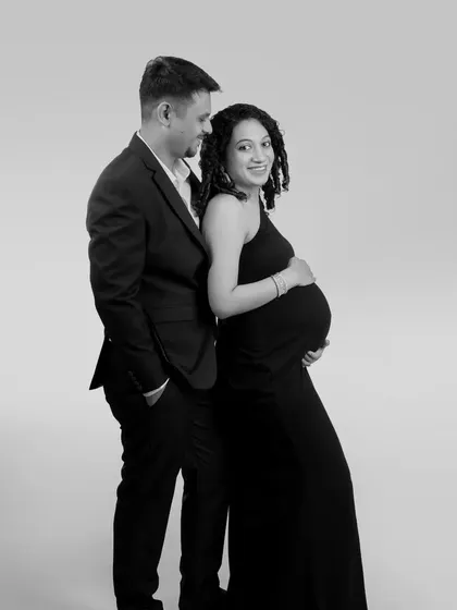 A duplicate of the elegant couple's portrait, capturing their connection in timeless black and white.