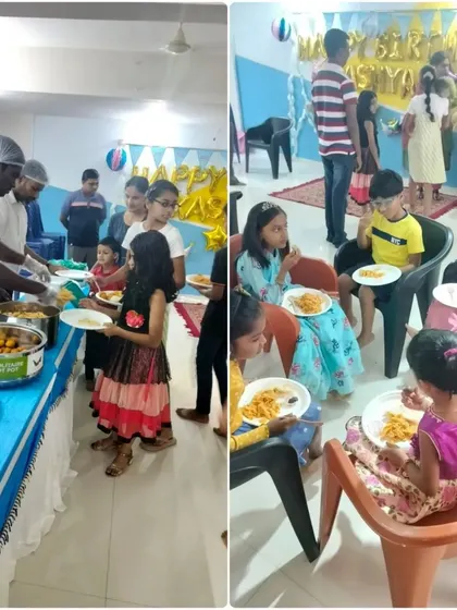 Another view of our buffet service in action at a birthday party. Our team ensures that the food is served efficiently and guests are well taken care of.