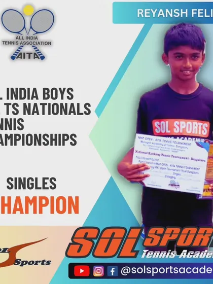 We celebrate our young champion Reyansh Felix for winning the Singles Title at the Boys U12 AITA TS Nationals Tennis Tournament. This is a significant milestone in his promising career.