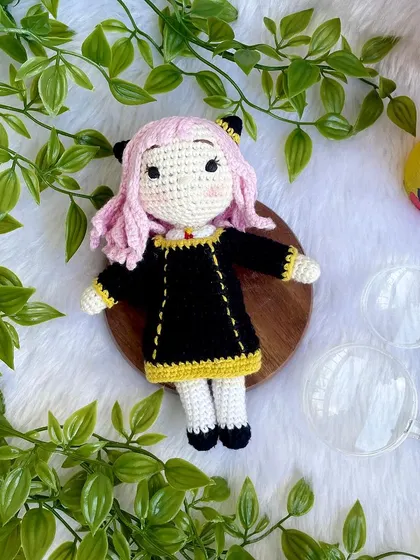 So many of you love anime, and I was thrilled to get an order for Anya from Spy x Family. It was so much fun to get her pink hair and classic black dress just right. I can create plushie versions of your favorite characters.