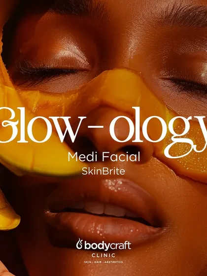 Meet the Glow-ology SkinBrite MediFacial. Powered by Mango Pulp and Orange Stem Cells, this treatment is designed to tackle hyperpigmentation, uneven skin tone, and hormonal breakouts, leaving you with a radiant and even complexion.