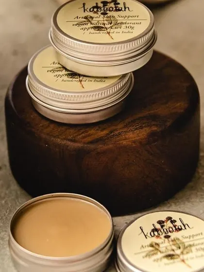 Both my vegan and beeswax-based deodorants. I created two options to make sure there is a natural solution for everyone's needs.