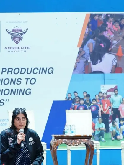 Our Founder & MD, Ms. Supriya Devgun, addressing the audience at the launch of our Qatar center.