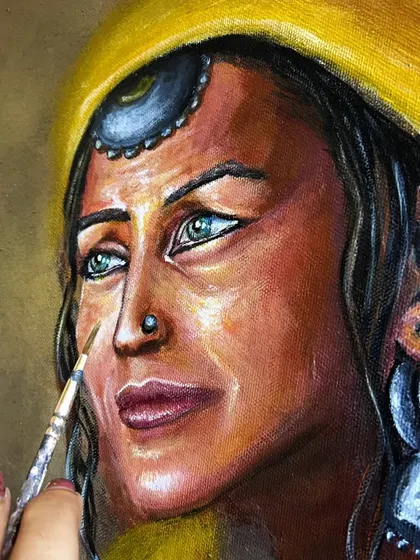 Adding the final touches to Rathi's portrait. Capturing her dreamy smile and the light in her eyes was my main focus for this piece.