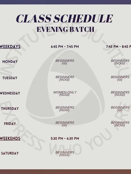 A clear view of our evening class schedule, designed for those who train after work.