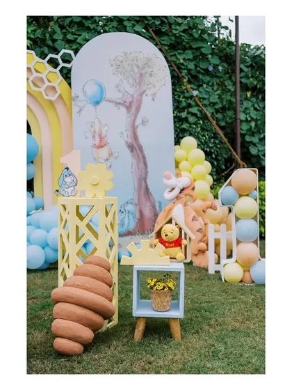 A closer view of the Tigger and Eeyore props, along with the custom-painted backdrop, showcasing the artistry of our Winnie the Pooh theme.