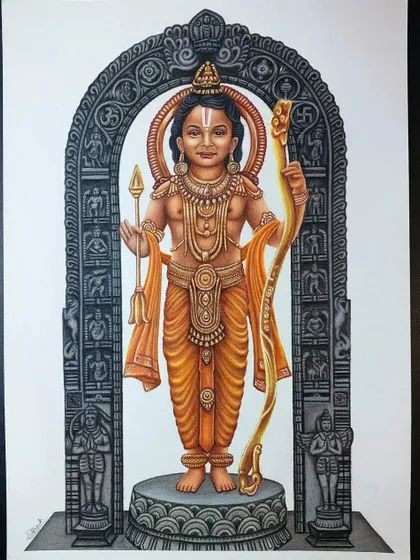 The full view of the completed Shree Ram Lalla sketch, a work of over 55 hours. Every detail, from the ornaments to the archway, was drawn with complete devotion.