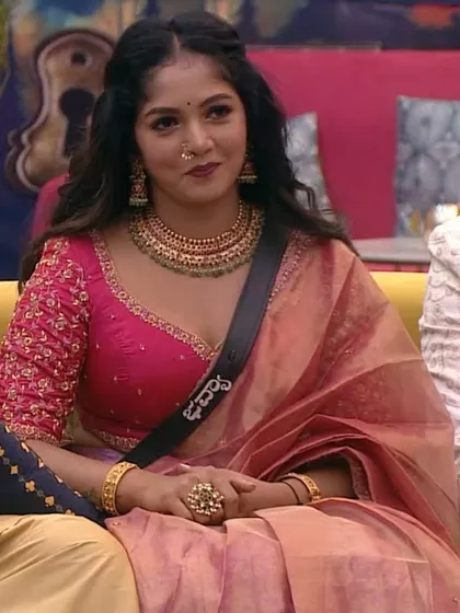 Actress Bhavya Gowda in a beautiful pink saree with an embroidered blouse.