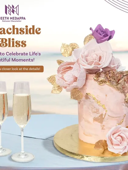 Beachside bliss. A stunning cake with a pink marble texture, gold leaf, and handcrafted sugar flowers, perfect for a sophisticated celebration.