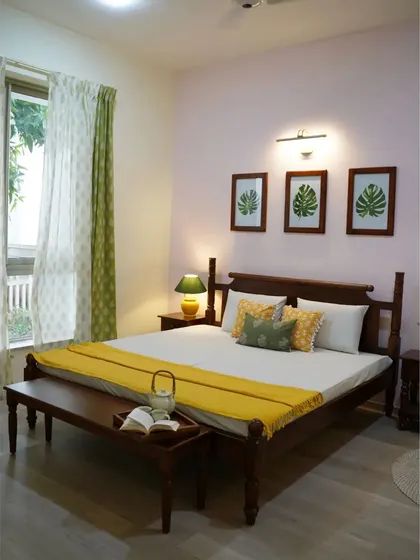 A duplicate of image 224, showing the serene and nature-themed guest bedroom.