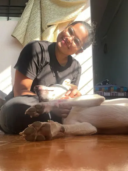 Soaking in the morning sun with Scooby. These peaceful, everyday routines are what make a pet feel secure and loved, and I make sure to continue them in your absence.