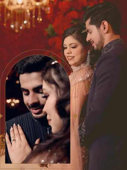 A romantic close-up of the couple, beautifully framed, capturing the intimacy of their engagement.
