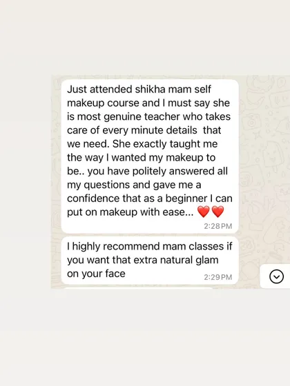 This student calls me a genuine teacher who takes care of every minute detail. She left the class with the confidence that she can put on makeup with ease.