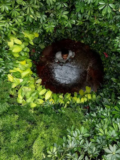 My commitment to sustainability extends to public art. This installation, "Plastreen," uses discarded plastic bottles to form an outer shell, with a living green wall inside, creating a powerful statement about our relationship with nature and waste.