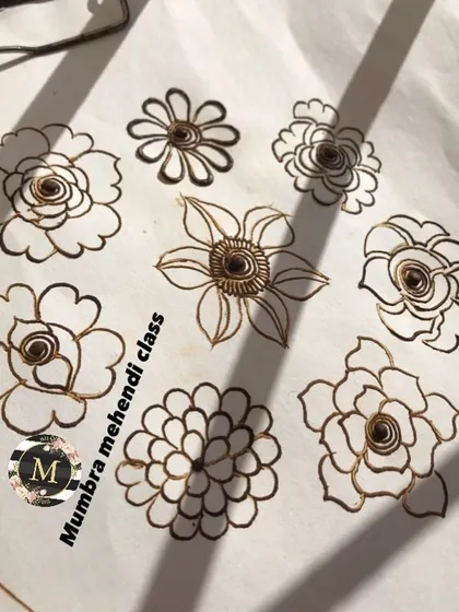 A practice sheet filled with all different types of flowers. This is how you build your visual library of motifs.