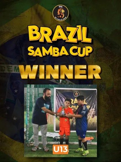 The victorious U13 team from our Brazil Samba Cup 2024, an internal tournament to foster competitive spirit.