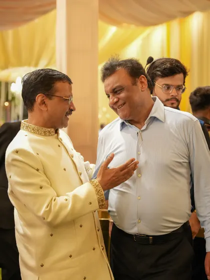 A candid moment of conversation between Chief Minister Arvind Kejriwal and a guest at an event we catered. We pride ourselves on creating a comfortable and seamless atmosphere for high-profile guests.