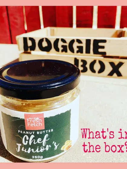 This is Chef Junior's Peanut Butter, named after my own dog. It's made with 100% peanuts, making it a safe and delicious dog-friendly treat.
