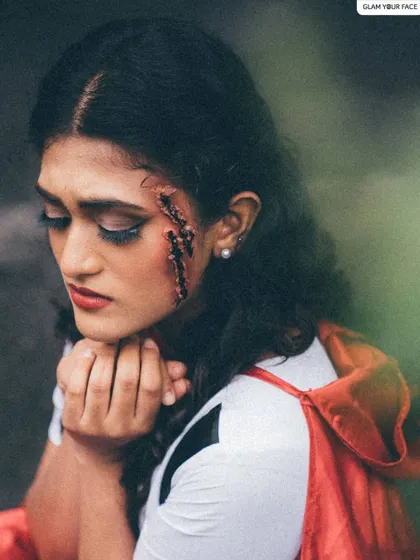 A close-up of the realistic scar SFX makeup from the "Little Red Riding Hood" shoot, showing the detail and texture of the wound.