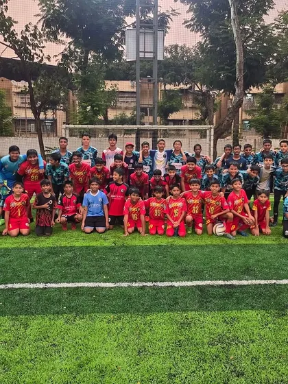 Our U13 and U15 teams with Dribblers Football Club after a day of friendly matches.