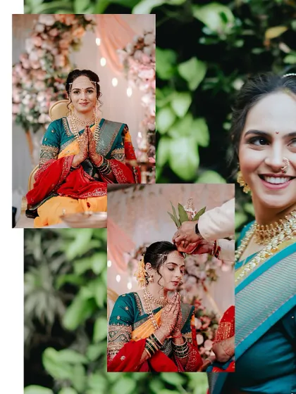 A focus on the bride during the wedding rituals. Her expressions of devotion and happiness are highlighted, along with a close-up of the blessings being bestowed upon her.