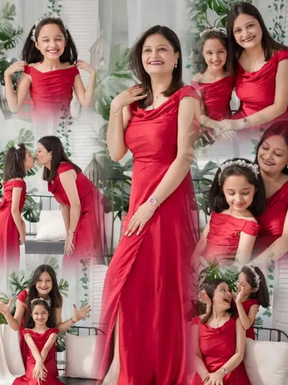 A collage celebrating a mother-daughter bond with various poses from their special photoshoot.