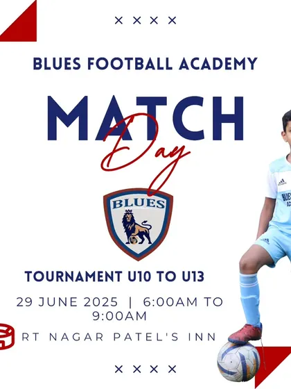A match day poster for our U10 to U13 tournament at RT Nagar Patel's Inn. These graphics serve as a call to action for teams and spectators.