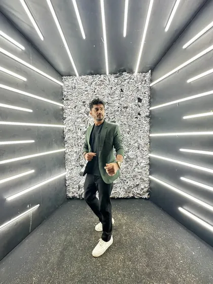 Suited up and ready for a wedding gig. This futuristic light tunnel made for an awesome photo opportunity.