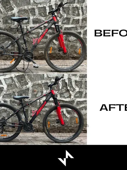 The complete transformation of the Frog MTB. From a dusty bike with a broken chain to a fully functional and clean ride, ready for its owner.