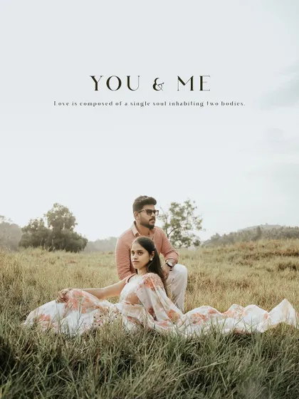 A serene portrait of a couple in a field, with the caption "You & Me."