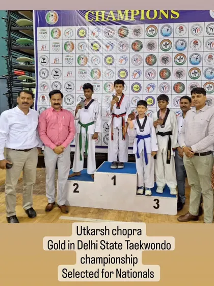 Utkarsh Chopra stands at the top of the podium after winning Gold at the 39th Delhi State Taekwondo Championship, securing his selection for the Nationals.