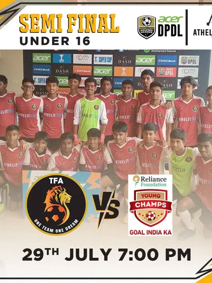 Announcement for the U16 DPDL Super Cup semi-final against Reliance Foundation Young Champs.