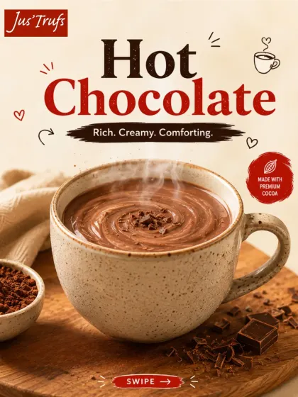 Our Hot Chocolate Mix serving illustration shows a cup of hot chocolate topped with a light dusting of powder.